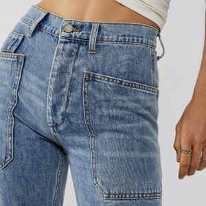 NWT Sandrine Rose Jeans Womens Gray Straight Wide Leg Button Fly Buckle Back